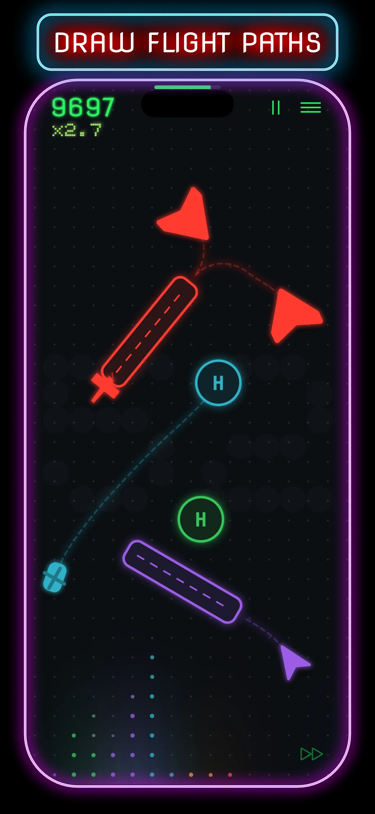 Draw flight paths: routing aircraft to matching-colour runways